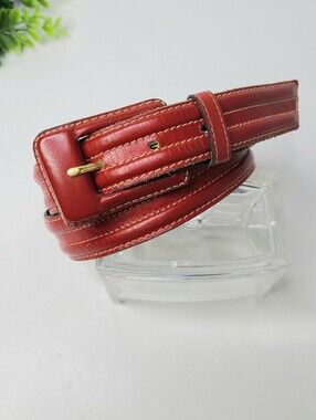 Yves Saint Laurent Red Stitch Detail Genuine Leather Vintage Belt